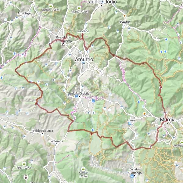 Miniature de la carte de l'inspiration cycliste "Aventure Gravel dans les Montagnes Basques" dans la País Vasco, Spain. Générée par le planificateur d'itinéraire cycliste Tarmacs.app