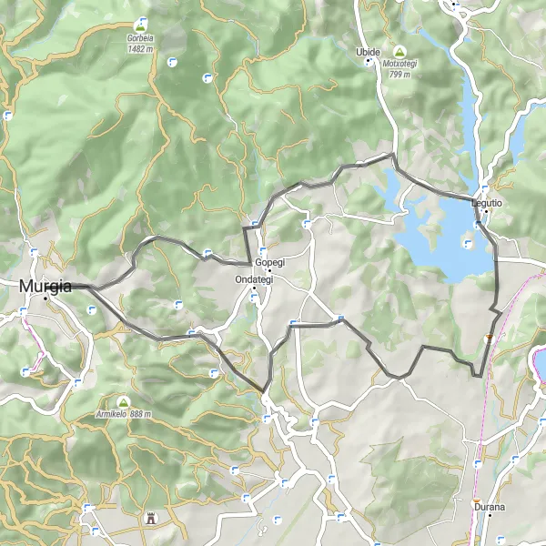 Map miniature of "Scenic Road Ride near Murgia" cycling inspiration in País Vasco, Spain. Generated by Tarmacs.app cycling route planner