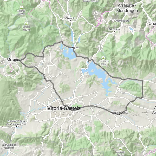 Miniature de la carte de l'inspiration cycliste "Les collines verdoyantes de País Vasco" dans la País Vasco, Spain. Générée par le planificateur d'itinéraire cycliste Tarmacs.app