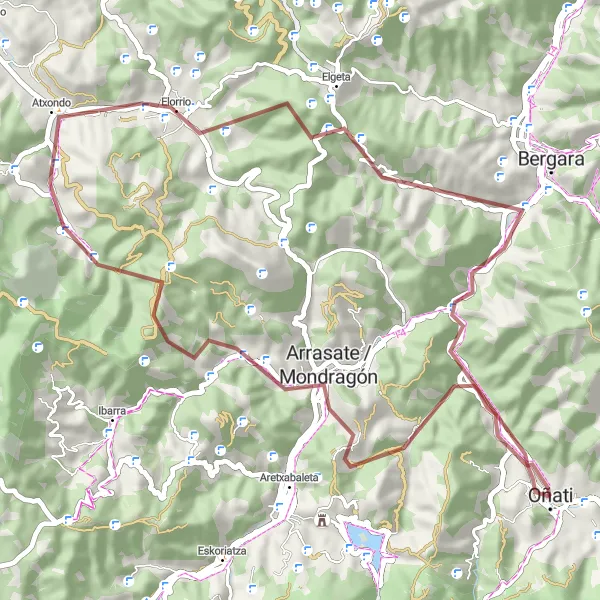 Miniaturní mapa "Gravel Route to Angiozar" inspirace pro cyklisty v oblasti País Vasco, Spain. Vytvořeno pomocí plánovače tras Tarmacs.app