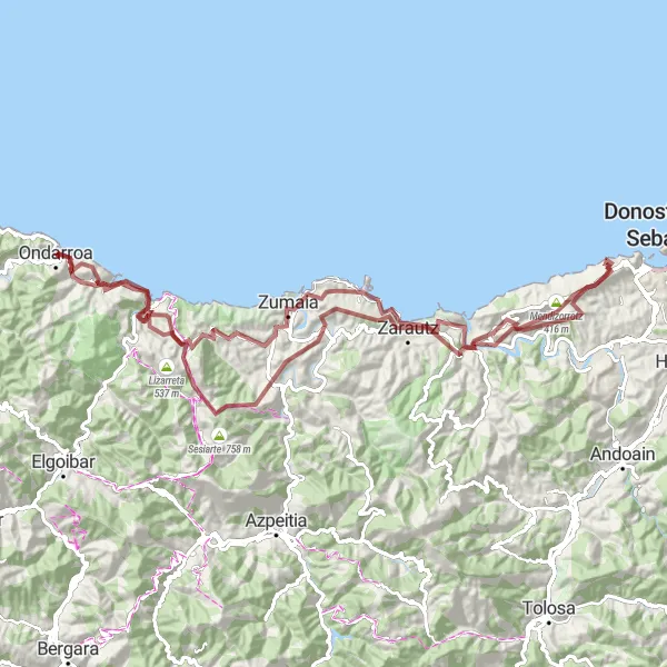 Map miniature of "Ultimate Gravel Challenge" cycling inspiration in País Vasco, Spain. Generated by Tarmacs.app cycling route planner