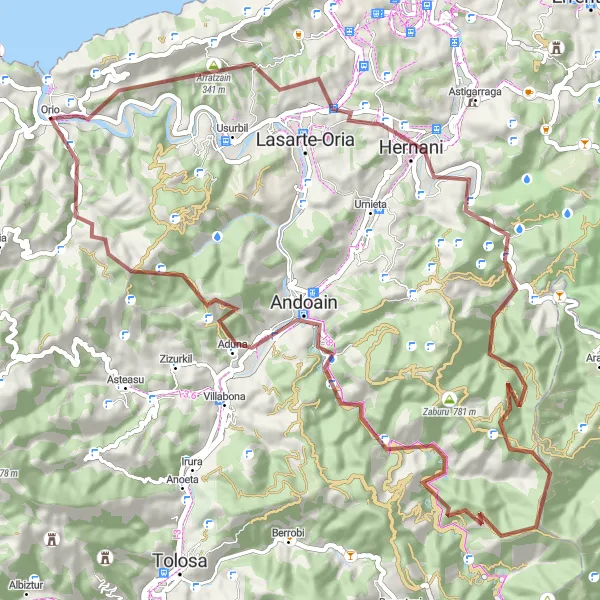 Map miniature of "Hernani-Azketa-Andoain Scenic Gravel Tour" cycling inspiration in País Vasco, Spain. Generated by Tarmacs.app cycling route planner