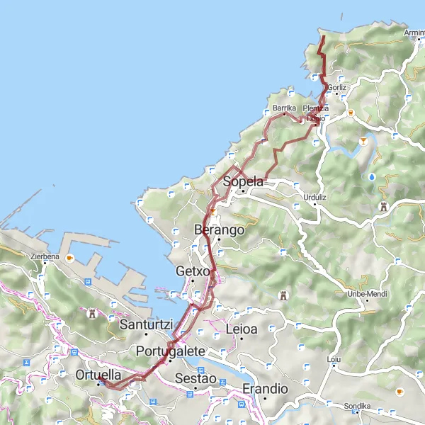 Miniaturní mapa "Gravel Trail Kolem údolí Valle de Trápaga-Trapagaran" inspirace pro cyklisty v oblasti País Vasco, Spain. Vytvořeno pomocí plánovače tras Tarmacs.app