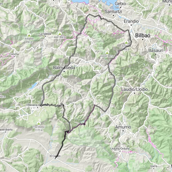 Karten-Miniaturansicht der Radinspiration "Die Ortuella-Rundtour" in País Vasco, Spain. Erstellt vom Tarmacs.app-Routenplaner für Radtouren