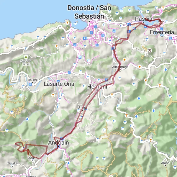 Miniaturní mapa "Gravelová cyklistická trasa okolo Pasaia" inspirace pro cyklisty v oblasti País Vasco, Spain. Vytvořeno pomocí plánovače tras Tarmacs.app