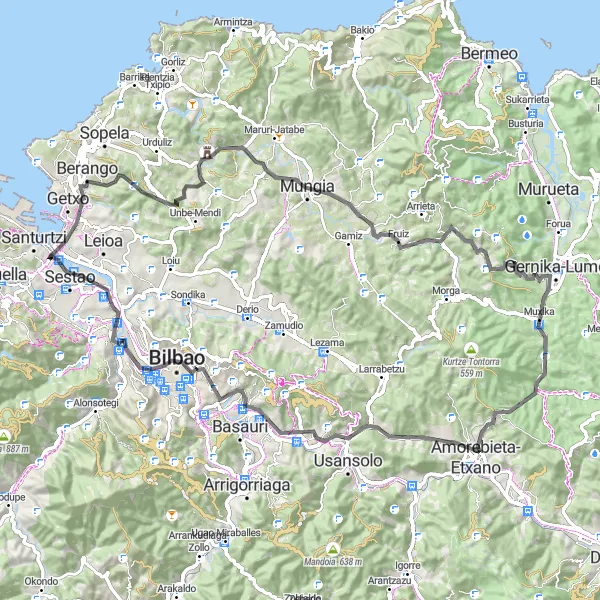 Miniaturekort af cykelinspirationen "Cicling Route 4" i País Vasco, Spain. Genereret af Tarmacs.app cykelruteplanlægger