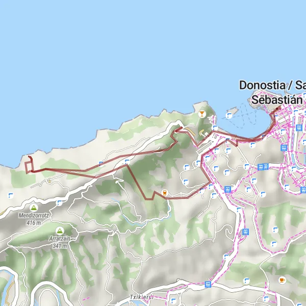 Miniaturní mapa "Short Gravel Coastal Ride" inspirace pro cyklisty v oblasti País Vasco, Spain. Vytvořeno pomocí plánovače tras Tarmacs.app