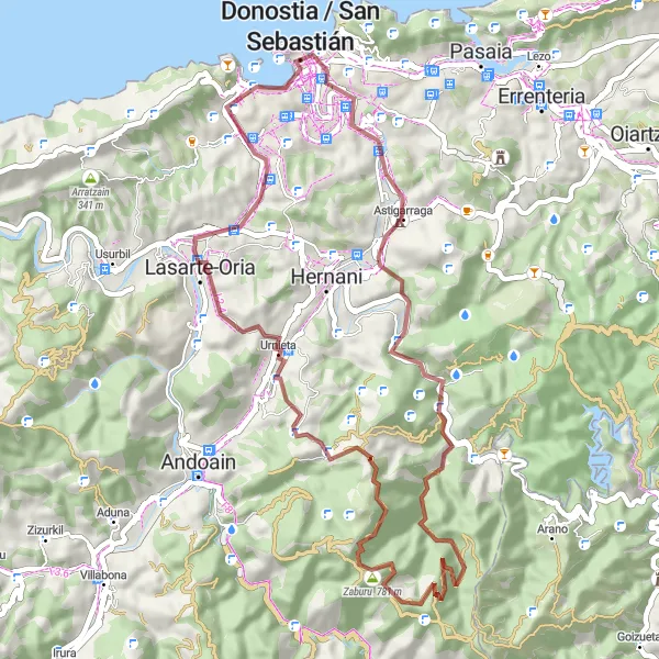 Miniatuurkaart van de fietsinspiratie "Mendiaundi en Ereñotzu Gravelroute" in País Vasco, Spain. Gemaakt door de Tarmacs.app fietsrouteplanner