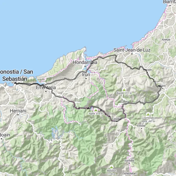 Miniaturní mapa "Journey through Basque Mountains" inspirace pro cyklisty v oblasti País Vasco, Spain. Vytvořeno pomocí plánovače tras Tarmacs.app