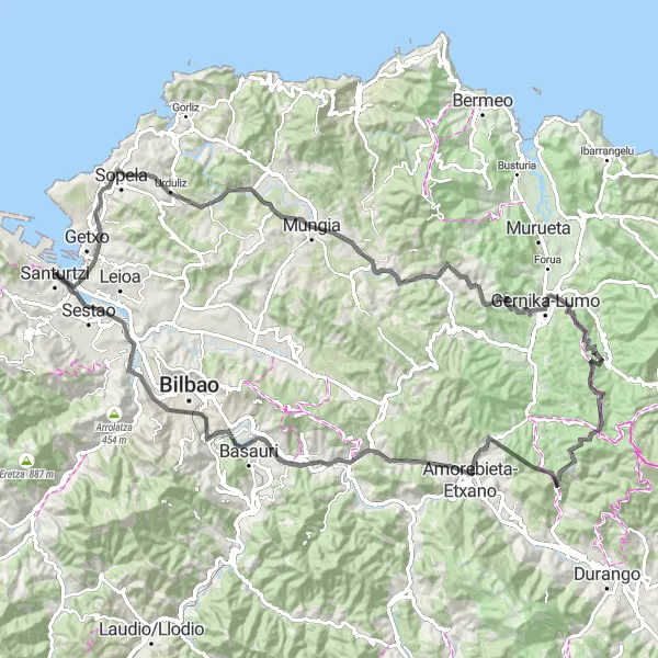 Miniatua del mapa de inspiración ciclista "Ruta en bici por carretera desde Santurtzi" en País Vasco, Spain. Generado por Tarmacs.app planificador de rutas ciclistas