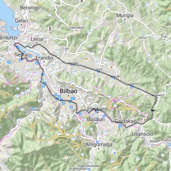 Miniatura della mappa di ispirazione al ciclismo "Giro in bicicletta su strada da Sestao" nella regione di País Vasco, Spain. Generata da Tarmacs.app, pianificatore di rotte ciclistiche