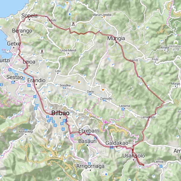 Miniaturní mapa "Gravel Bike - Urduliz to Monte Cabras" inspirace pro cyklisty v oblasti País Vasco, Spain. Vytvořeno pomocí plánovače tras Tarmacs.app