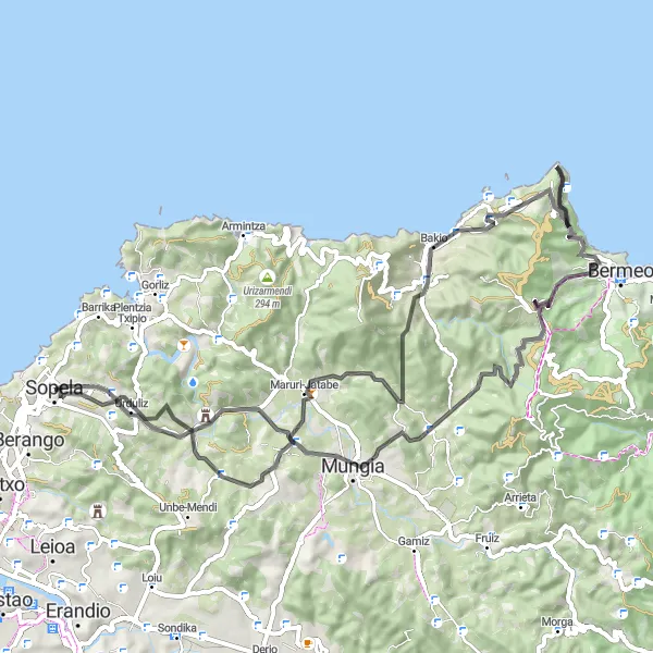 Miniatuurkaart van de fietsinspiratie "Pittoreske route naar Bakio" in País Vasco, Spain. Gemaakt door de Tarmacs.app fietsrouteplanner