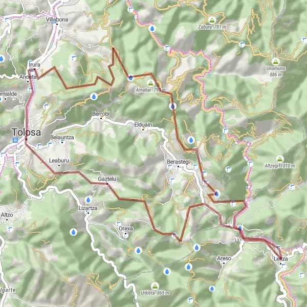Miniature de la carte de l'inspiration cycliste "Tour de Tolosa à Leitza" dans la País Vasco, Spain. Générée par le planificateur d'itinéraire cycliste Tarmacs.app