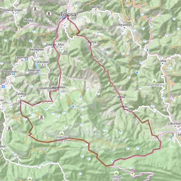 Miniatua del mapa de inspiración ciclista "Ruta en bicicleta de montaña cerca de Tolosa" en País Vasco, Spain. Generado por Tarmacs.app planificador de rutas ciclistas