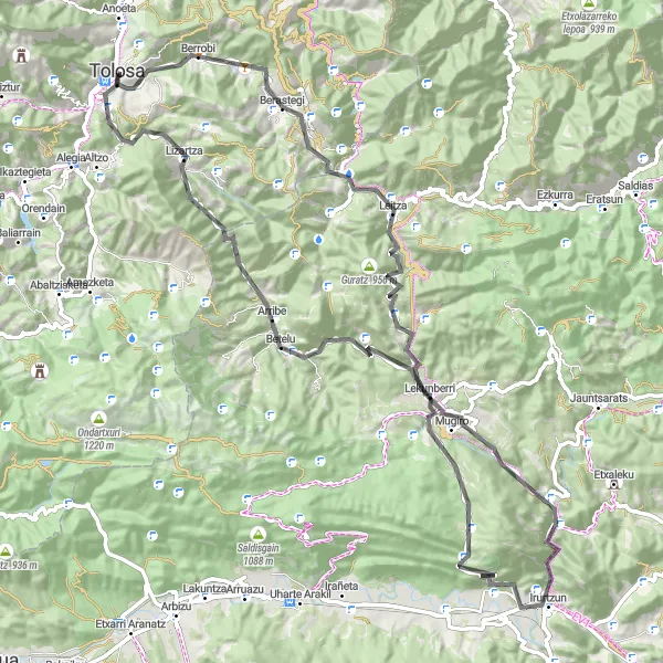 Karten-Miniaturansicht der Radinspiration "Rundfahrt durch die baskische Landschaft" in País Vasco, Spain. Erstellt vom Tarmacs.app-Routenplaner für Radtouren