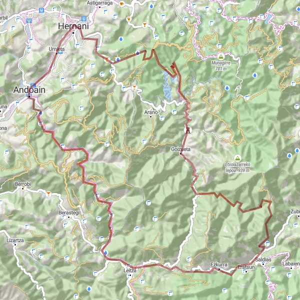 Miniaturní mapa "Cyklotrasa od Urniety přes Goizueta a Leitzu" inspirace pro cyklisty v oblasti País Vasco, Spain. Vytvořeno pomocí plánovače tras Tarmacs.app