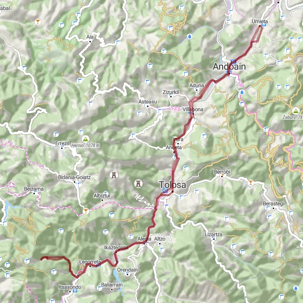 Karten-Miniaturansicht der Radinspiration "Abenteuerliche Schotterroute" in País Vasco, Spain. Erstellt vom Tarmacs.app-Routenplaner für Radtouren