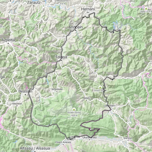 Miniaturní mapa "Cyklotrasa Arano - Aramontzategiko Arkaitzak" inspirace pro cyklisty v oblasti País Vasco, Spain. Vytvořeno pomocí plánovače tras Tarmacs.app