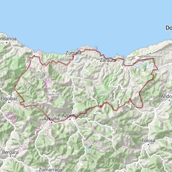 Miniaturní mapa "Gravelová cesta Usurbil - Arratzain" inspirace pro cyklisty v oblasti País Vasco, Spain. Vytvořeno pomocí plánovače tras Tarmacs.app