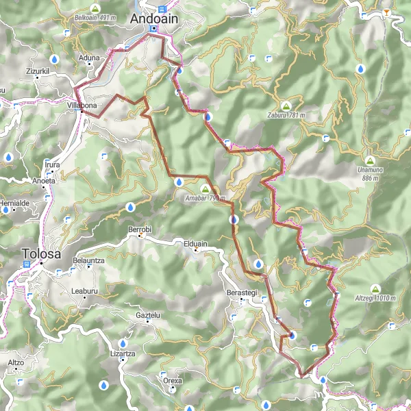 Miniatuurkaart van de fietsinspiratie "Gravel-fietsroute rond Villabona" in País Vasco, Spain. Gemaakt door de Tarmacs.app fietsrouteplanner