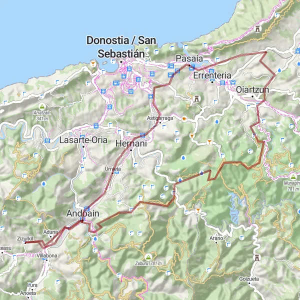 Miniatua del mapa de inspiración ciclista "Ruta de Ciclismo de Gravel desde Villabona hasta Hernani" en País Vasco, Spain. Generado por Tarmacs.app planificador de rutas ciclistas