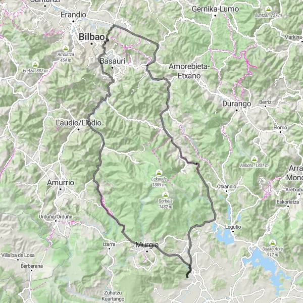 Miniatura della mappa di ispirazione al ciclismo "Tour ciclistico in bicicletta da Txabolondo a Artagan" nella regione di País Vasco, Spain. Generata da Tarmacs.app, pianificatore di rotte ciclistiche