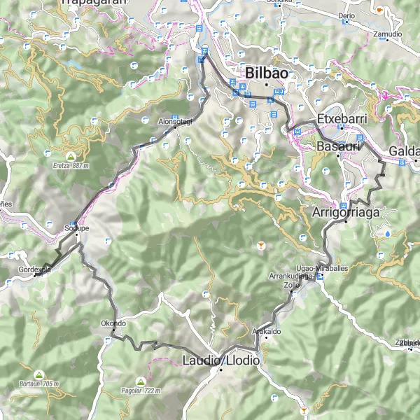 Miniature de la carte de l'inspiration cycliste "Circuit Rural à Travers les Collines" dans la País Vasco, Spain. Générée par le planificateur d'itinéraire cycliste Tarmacs.app