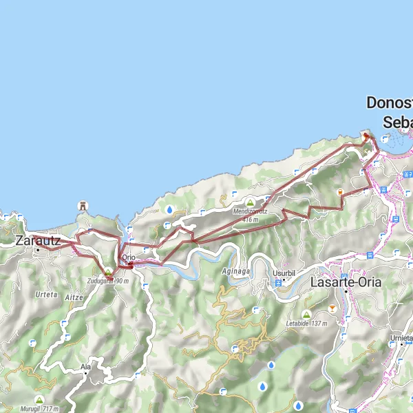 Miniaturní mapa "Gravel Cyklistická trasa kolem Zarautz" inspirace pro cyklisty v oblasti País Vasco, Spain. Vytvořeno pomocí plánovače tras Tarmacs.app