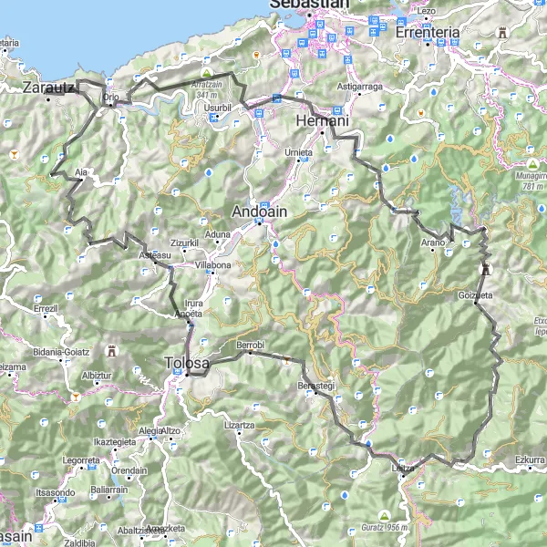 Miniatuurkaart van de fietsinspiratie "Prachtige tocht door het Baskenland - ideaal voor racefietsen" in País Vasco, Spain. Gemaakt door de Tarmacs.app fietsrouteplanner