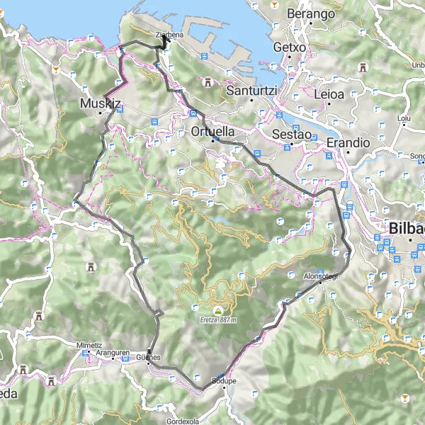 Miniatua del mapa de inspiración ciclista "Ruta en bicicleta desde Zierbena hasta Galdames" en País Vasco, Spain. Generado por Tarmacs.app planificador de rutas ciclistas