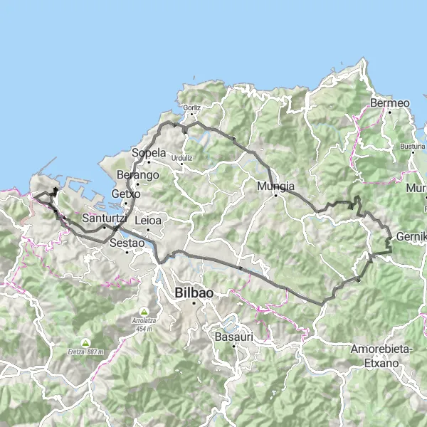 Miniaturekort af cykelinspirationen "Udfordrende rundtur på landevejsrute i nærheden af Zierbena" i País Vasco, Spain. Genereret af Tarmacs.app cykelruteplanlægger