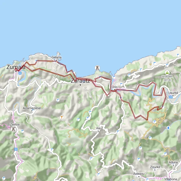 Miniaturní mapa "Gravel Route from Zumaia to Panorama" inspirace pro cyklisty v oblasti País Vasco, Spain. Vytvořeno pomocí plánovače tras Tarmacs.app