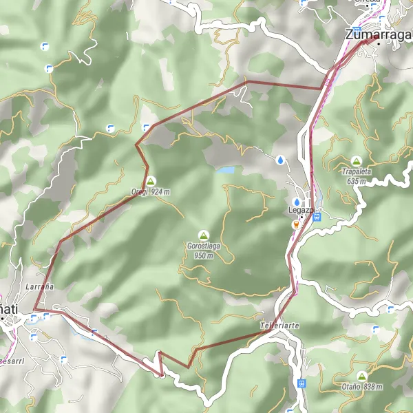 Miniatura della mappa di ispirazione al ciclismo "Tour in mountain bike vicino a Zumarraga" nella regione di País Vasco, Spain. Generata da Tarmacs.app, pianificatore di rotte ciclistiche