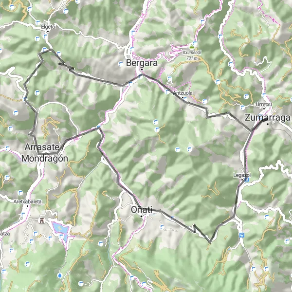 Miniaturní mapa "Cykloturistika v okolí Zumarragy" inspirace pro cyklisty v oblasti País Vasco, Spain. Vytvořeno pomocí plánovače tras Tarmacs.app