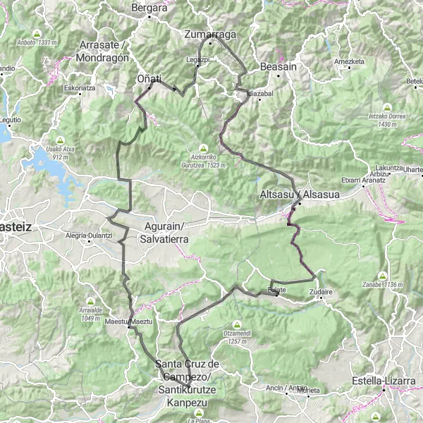 Miniaturní mapa "Okružní trasa na silnici kolem Zumarragy" inspirace pro cyklisty v oblasti País Vasco, Spain. Vytvořeno pomocí plánovače tras Tarmacs.app