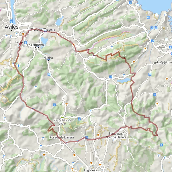 Map miniature of "Around Avilés and the Natural Park of Mejer" cycling inspiration in Principado de Asturias, Spain. Generated by Tarmacs.app cycling route planner