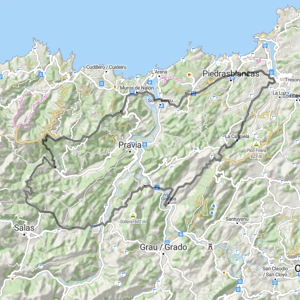 Miniaturekort af cykelinspirationen "Landevejscykelrute ved Avilés" i Principado de Asturias, Spain. Genereret af Tarmacs.app cykelruteplanlægger