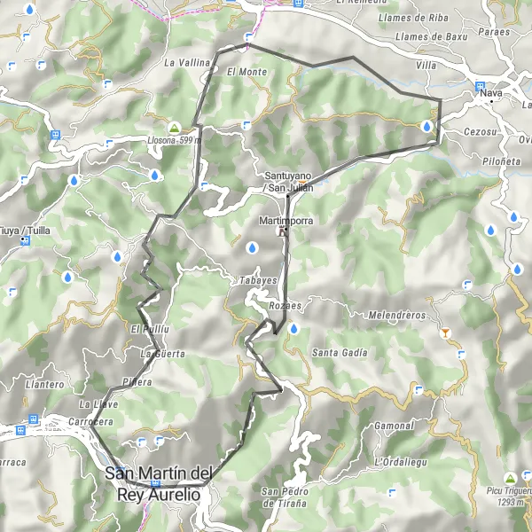 Miniatura della mappa di ispirazione al ciclismo "Giro in bicicletta da Blimea a Sotrondio e ritorno" nella regione di Principado de Asturias, Spain. Generata da Tarmacs.app, pianificatore di rotte ciclistiche