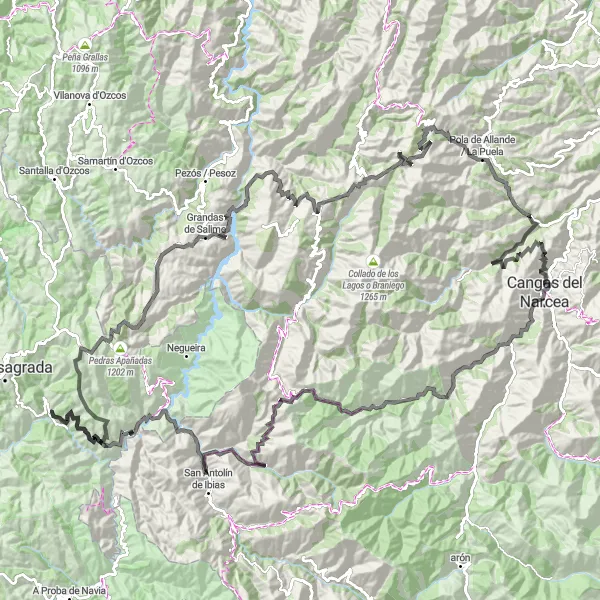 Miniatua del mapa de inspiración ciclista "Ruta Escénica Mixta: Cangas del Narcea - Pico Marta" en Principado de Asturias, Spain. Generado por Tarmacs.app planificador de rutas ciclistas