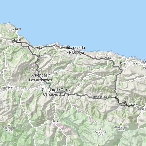 Karten-Miniaturansicht der Radinspiration "Straßenradtour durch die bergige Landschaft" in Principado de Asturias, Spain. Erstellt vom Tarmacs.app-Routenplaner für Radtouren
