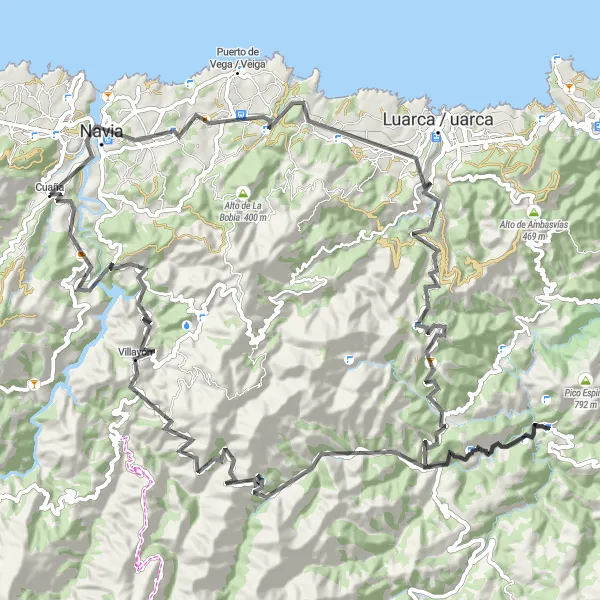 Miniatuurkaart van de fietsinspiratie "Wielrenroute rond Coaña (Principado de Asturias, Spanje)" in Principado de Asturias, Spain. Gemaakt door de Tarmacs.app fietsrouteplanner