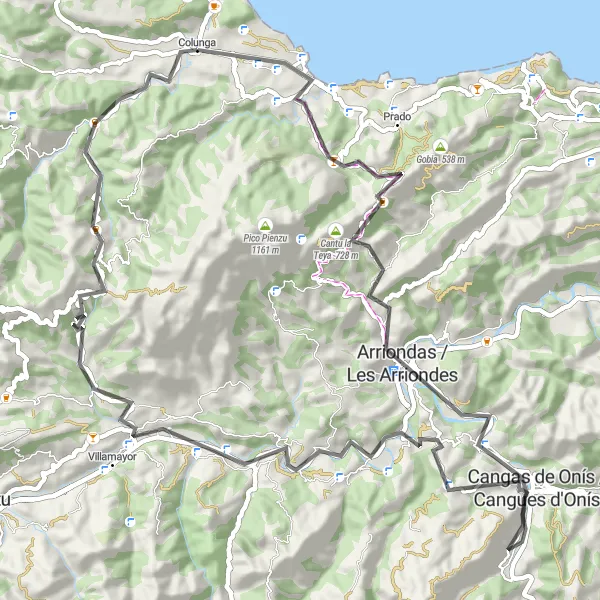 Miniatura della mappa di ispirazione al ciclismo "La sfida delle montagne" nella regione di Principado de Asturias, Spain. Generata da Tarmacs.app, pianificatore di rotte ciclistiche