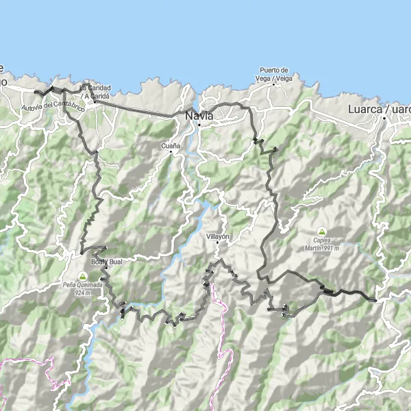 Miniatuurkaart van de fietsinspiratie "Schilderachtige weg naar San Luís" in Principado de Asturias, Spain. Gemaakt door de Tarmacs.app fietsrouteplanner