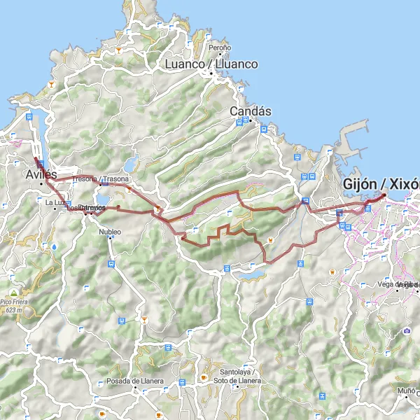 Miniatua del mapa de inspiración ciclista "Ruta de las Playas" en Principado de Asturias, Spain. Generado por Tarmacs.app planificador de rutas ciclistas