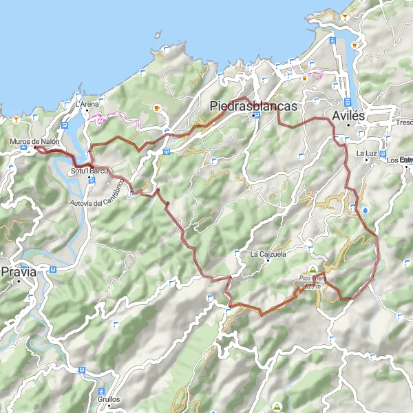 Miniaturní mapa "Gravlový okruh Muros de Nalón" inspirace pro cyklisty v oblasti Principado de Asturias, Spain. Vytvořeno pomocí plánovače tras Tarmacs.app