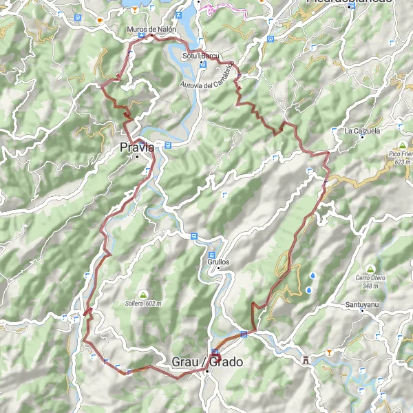 Miniature de la carte de l'inspiration cycliste "Boucle des Montagnes de Doriga" dans la Principado de Asturias, Spain. Générée par le planificateur d'itinéraire cycliste Tarmacs.app