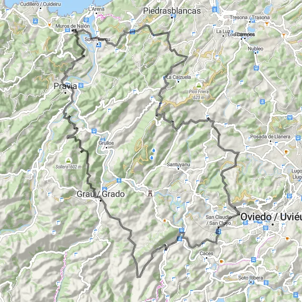 Miniature de la carte de l'inspiration cycliste "Parcours de cyclisme panoramique intense autour de Muros de Nalón" dans la Principado de Asturias, Spain. Générée par le planificateur d'itinéraire cycliste Tarmacs.app