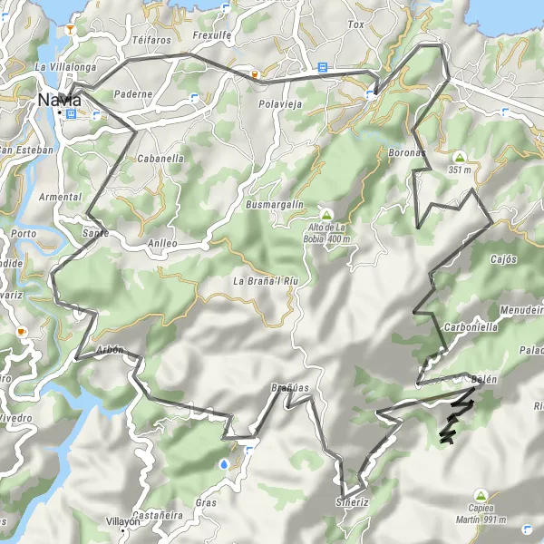 Miniatura mapy "Trasa wycieczki rowerowej Navia Road Loop" - trasy rowerowej w Principado de Asturias, Spain. Wygenerowane przez planer tras rowerowych Tarmacs.app