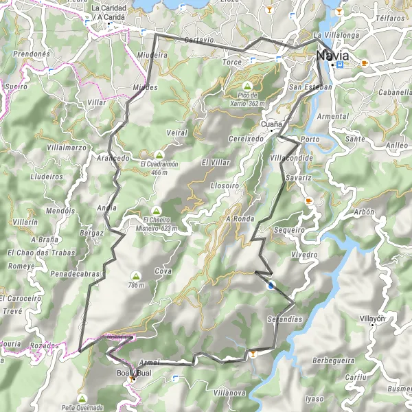 Miniatuurkaart van de fietsinspiratie "Ontdek de schoonheid van Navia op de wielrenfiets" in Principado de Asturias, Spain. Gemaakt door de Tarmacs.app fietsrouteplanner